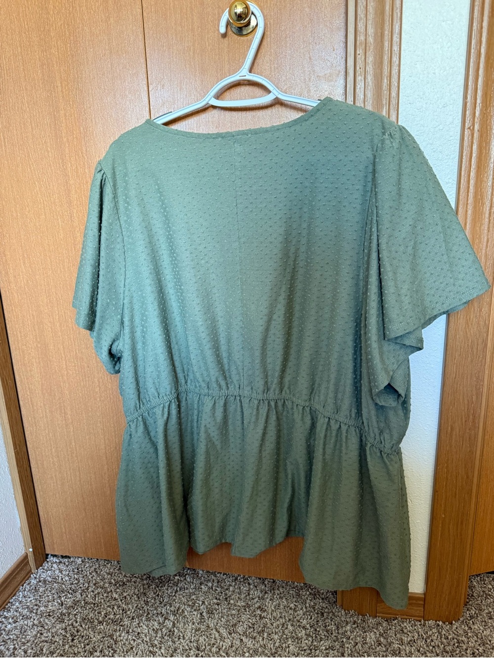 Lane Bryant Olive Green V-Neck Peplum Blouse with Flutter Sleeves - Picture 4 of 5